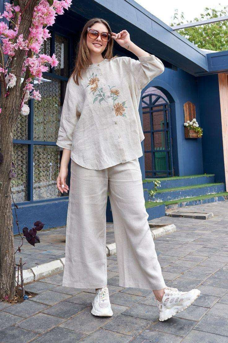 Stylish embroidered cotton flex co-ord set