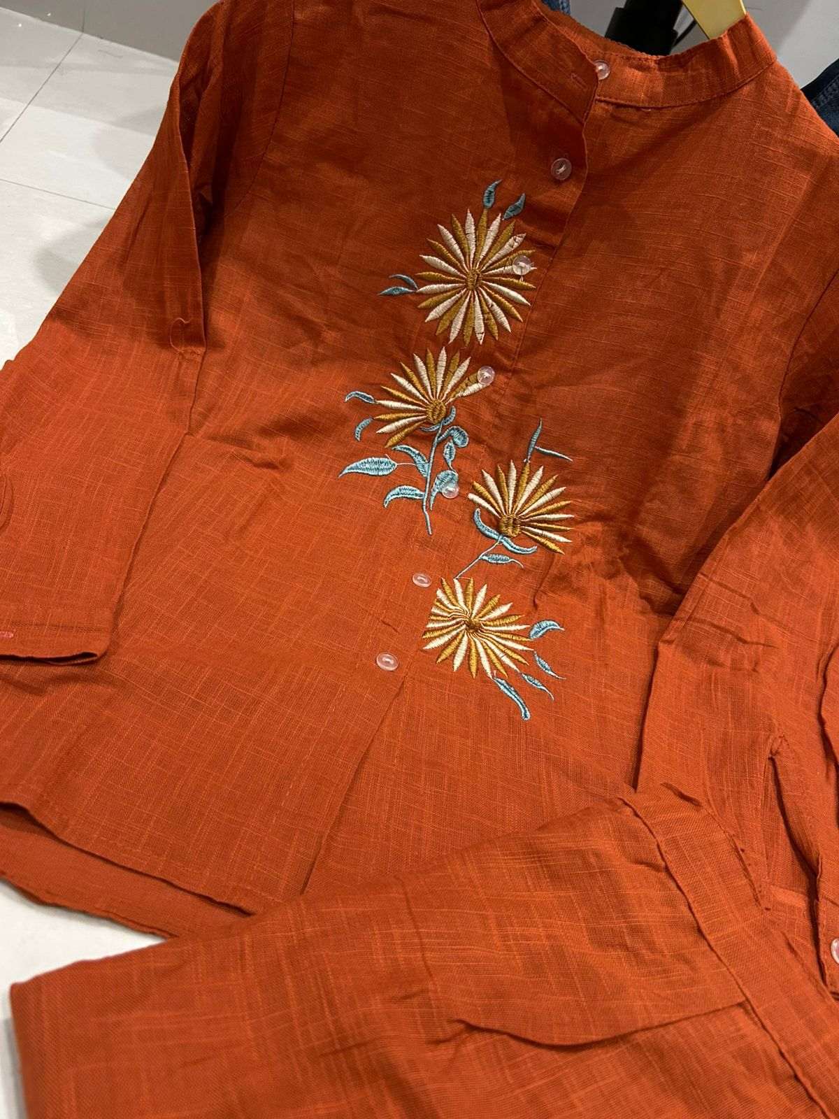 Stylish embroidered cotton flex co-ord set