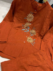 Stylish embroidered cotton flex co-ord set