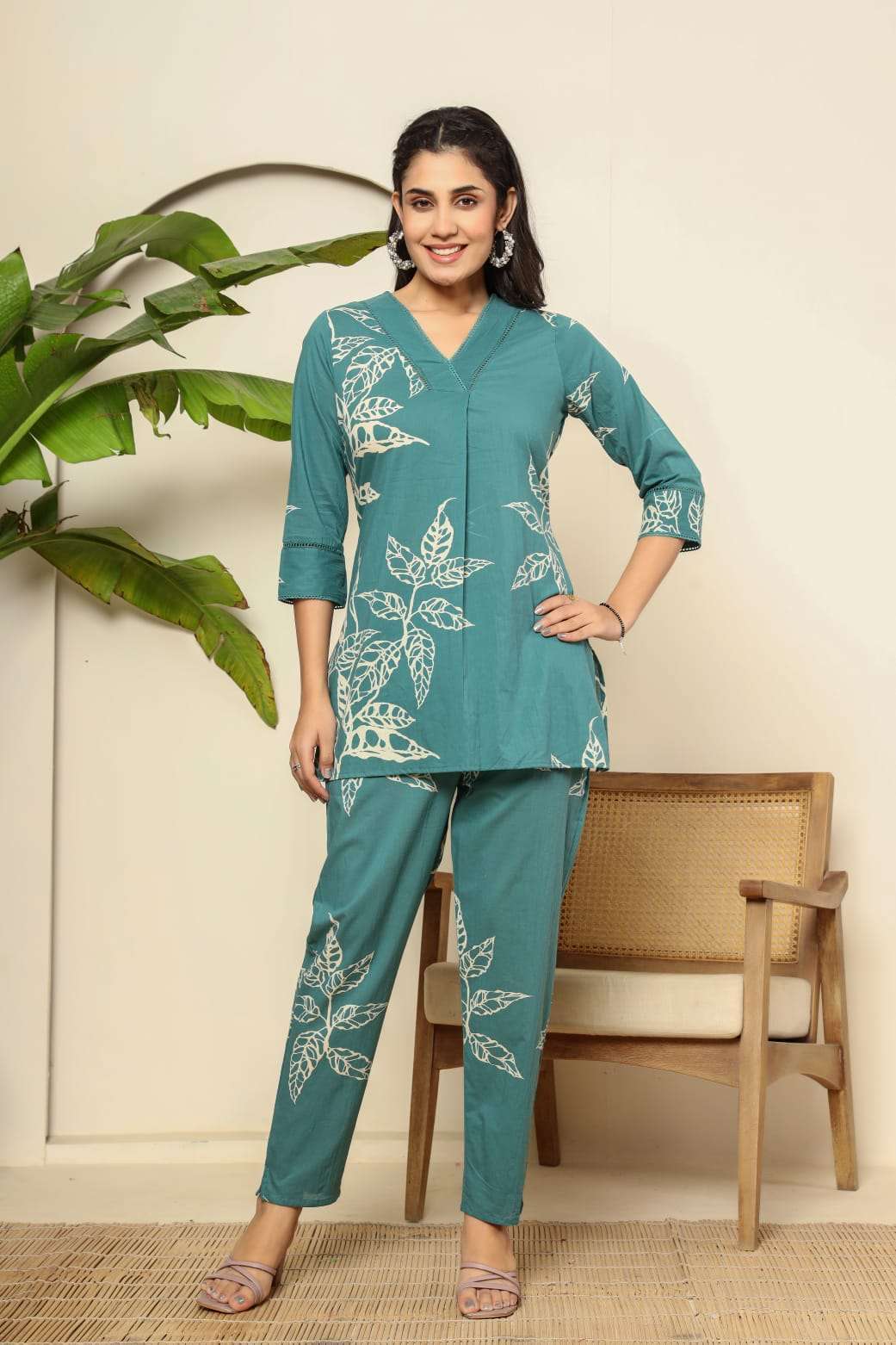 Floral digital printed cotton co-ord set
