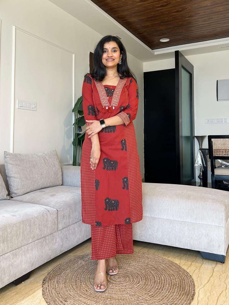 The jaipuri style: yoke detailed cotton three piece set