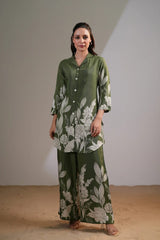 Aesthetic floral work shirt pattern cotton co-ord set