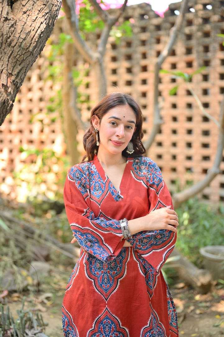 Beautiful azure red cotton co-ord set