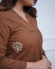 Beautiful cotton fabric english brown co-ord set