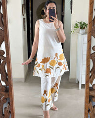 Cotton flex floral printed sleeveless co-ord set