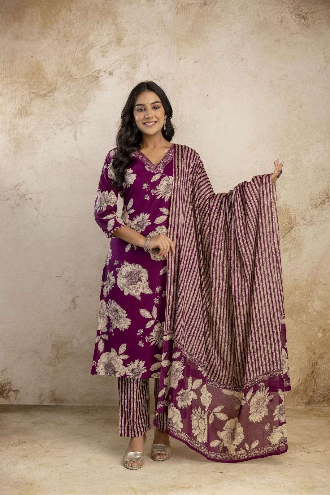 Pure cotton kurta set with printed dupatta and pants