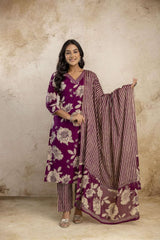 Pure cotton kurta set with printed dupatta and pants