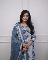 Floral printed sequence work cotton kurti set