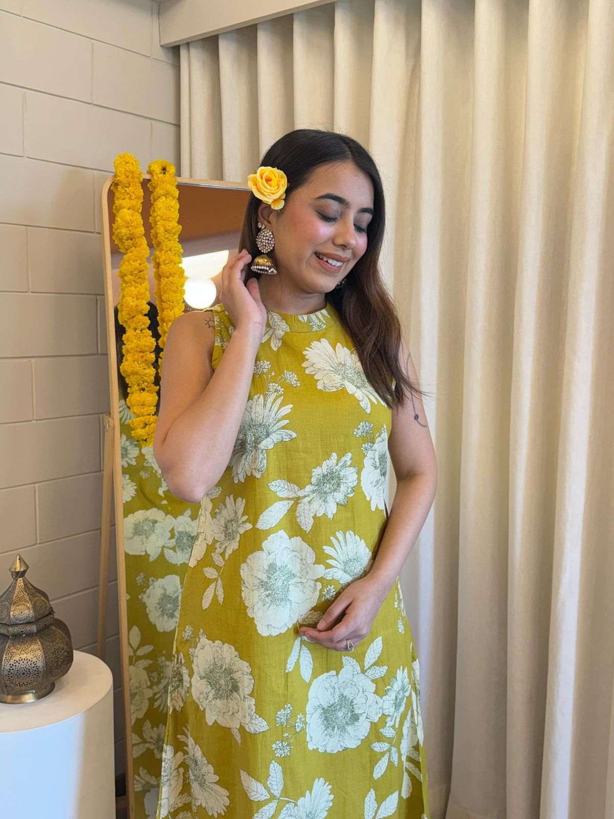 Cotton cut sleeves A-line pattern co-ord set