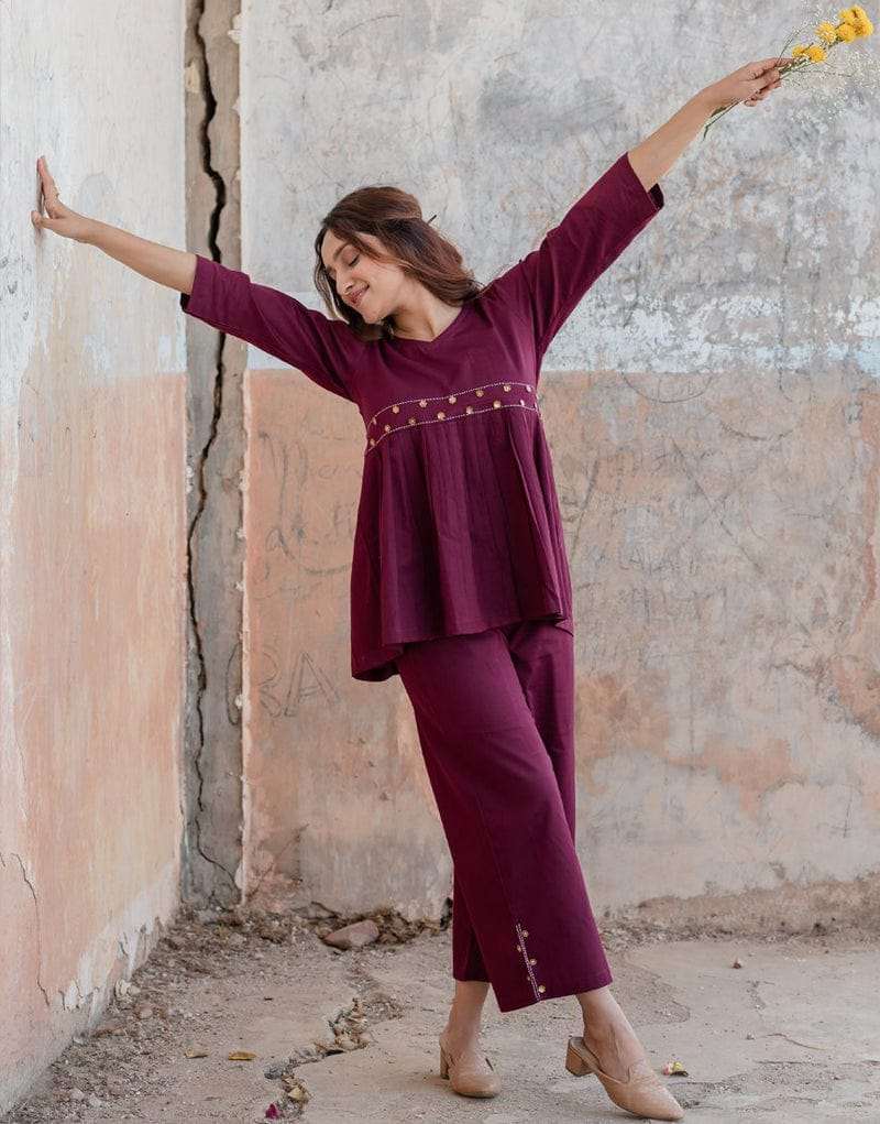 Designer peplum top cotton co-ord set