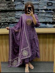 Embroidered anarkali kurta set with cotton pant and dupatta