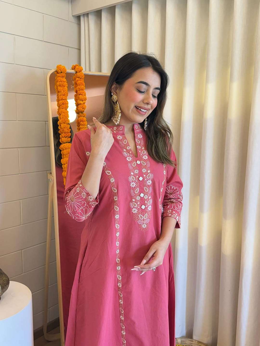 Embroidered pure cotton kurti pant set (set of 2)