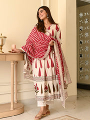 Beautiful leaf printed cotton angarkha set (set of 2)