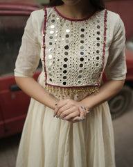 Mirror embroidered cotton anarkali kurta (set of 2)