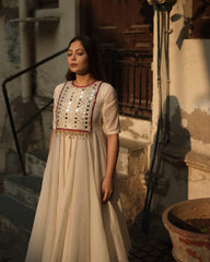 Mirror embroidered cotton anarkali kurta (set of 2)