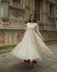 Elegant cotton embroidered anarkali kurti (set of 2)