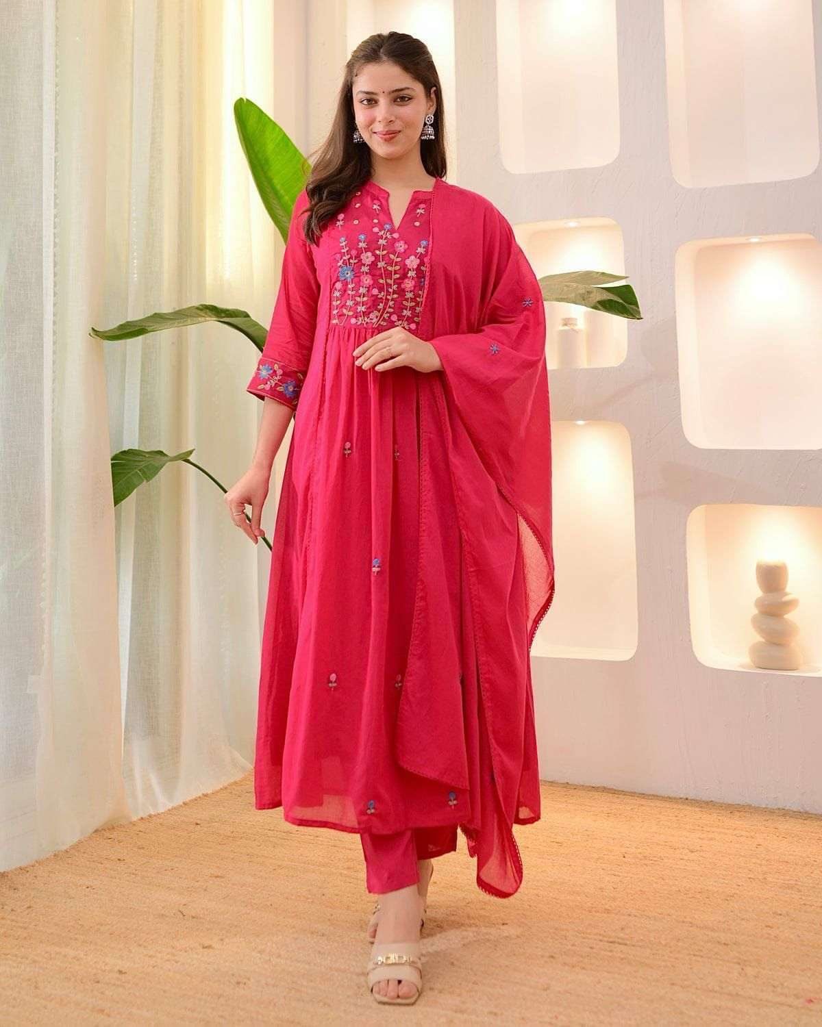 Pure cotton embroidered kurti set (set of 3)