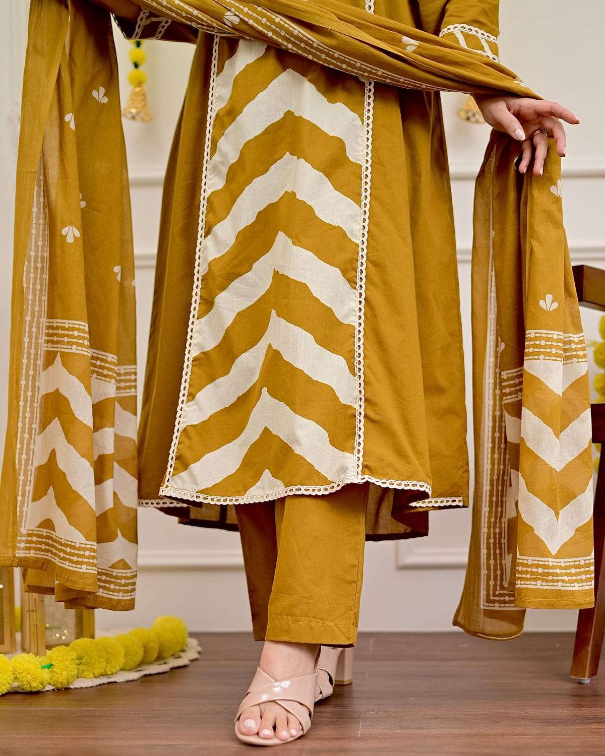 Panel print pure cotton kurta-set with pant & dupatta