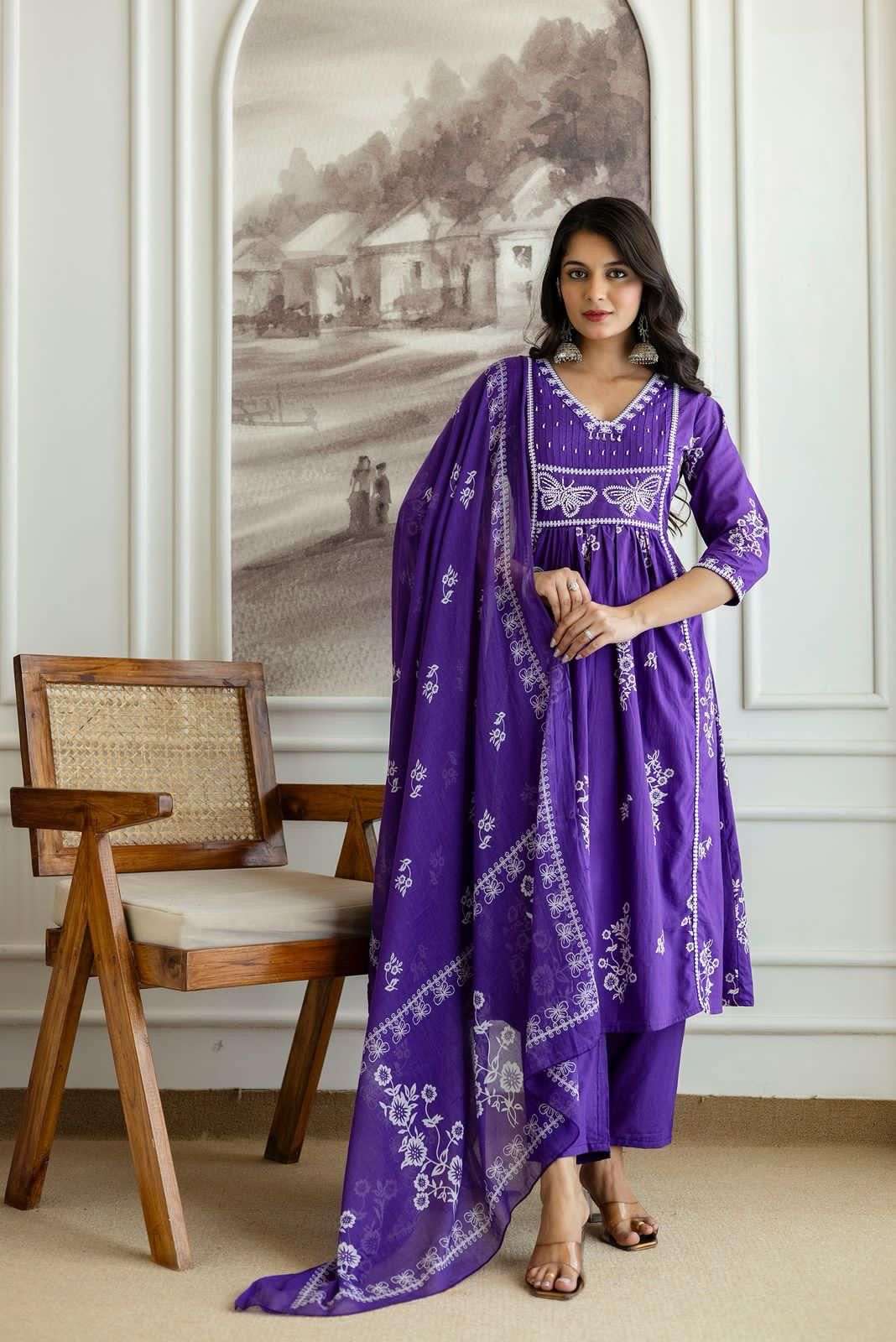Premium Cotton Detailed yoke work kurti set