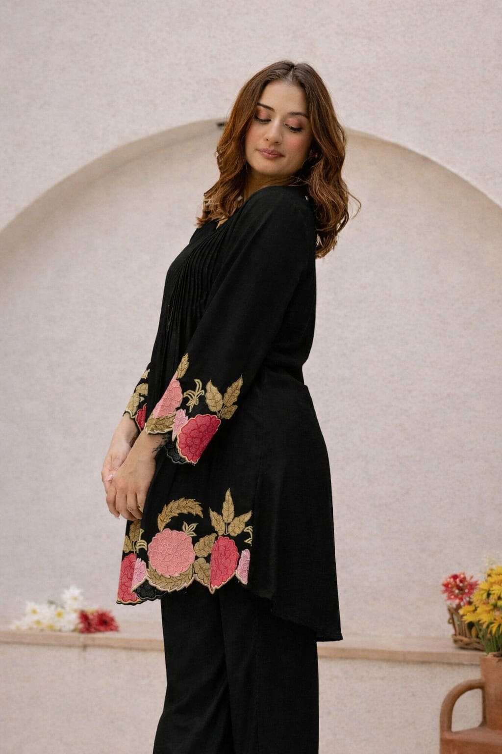 Embroidered cotton co-ord set with shantoon pants