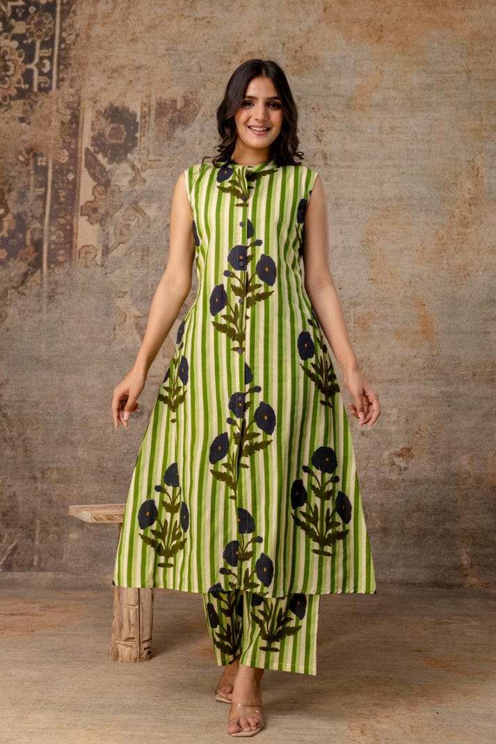 Classy A-line sleeveless cotton co-ord set