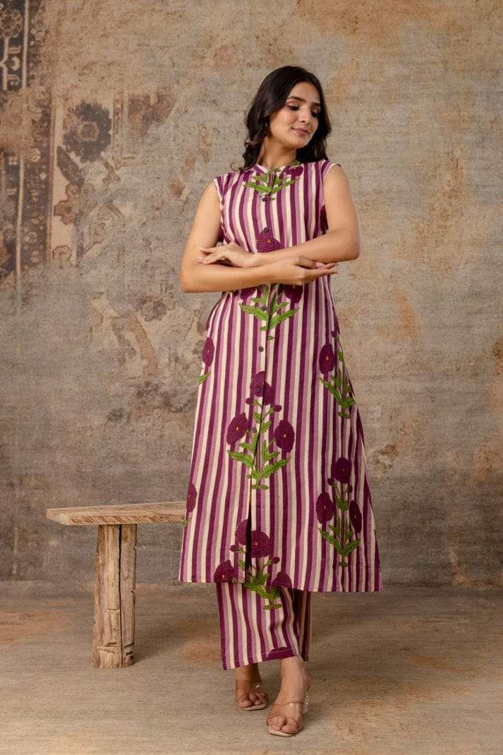 Classy A-line sleeveless cotton co-ord set