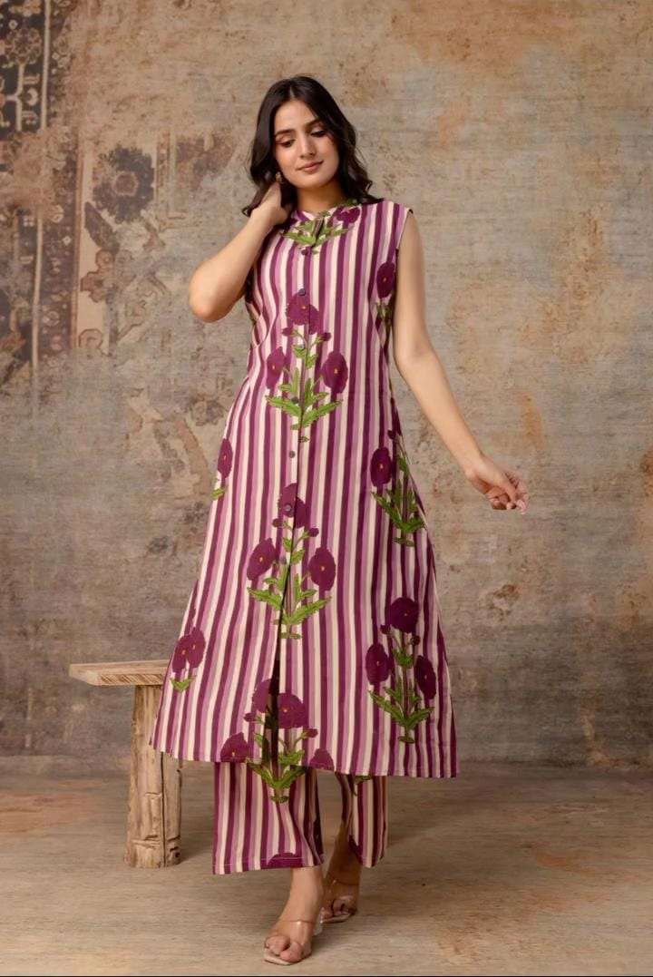 Classy A-line sleeveless cotton co-ord set