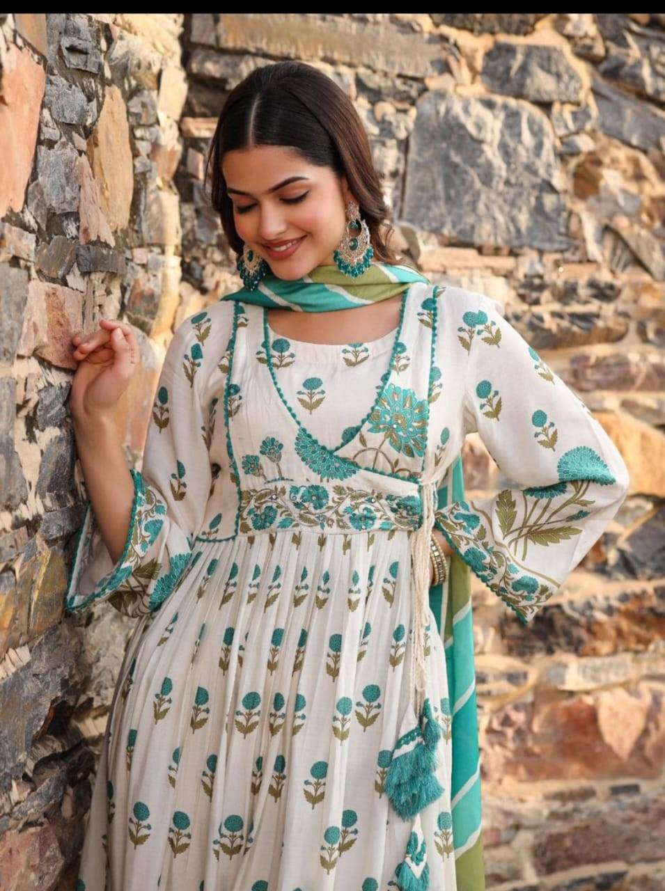 Embroidery yoke aliya cut style with beautiful print and naira cut kurta set - Eraya