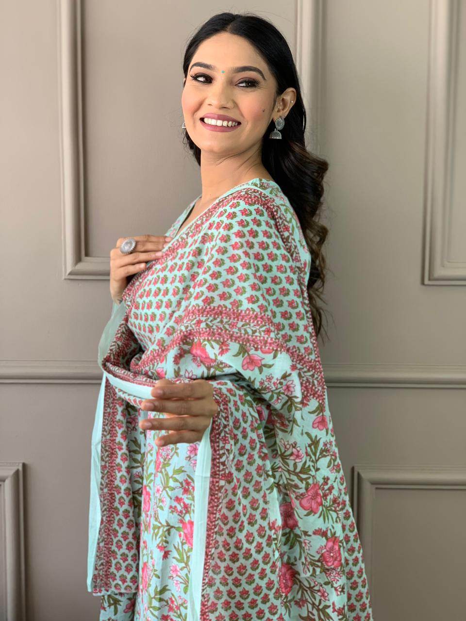 Pure cotton heavy handwork kurti set - Eraya