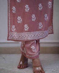 Heavy chikan work co-ordinated kurti pant set