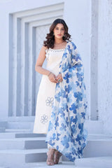 Brezzy floral work cotton cut-sleeves kurti (set of 2)