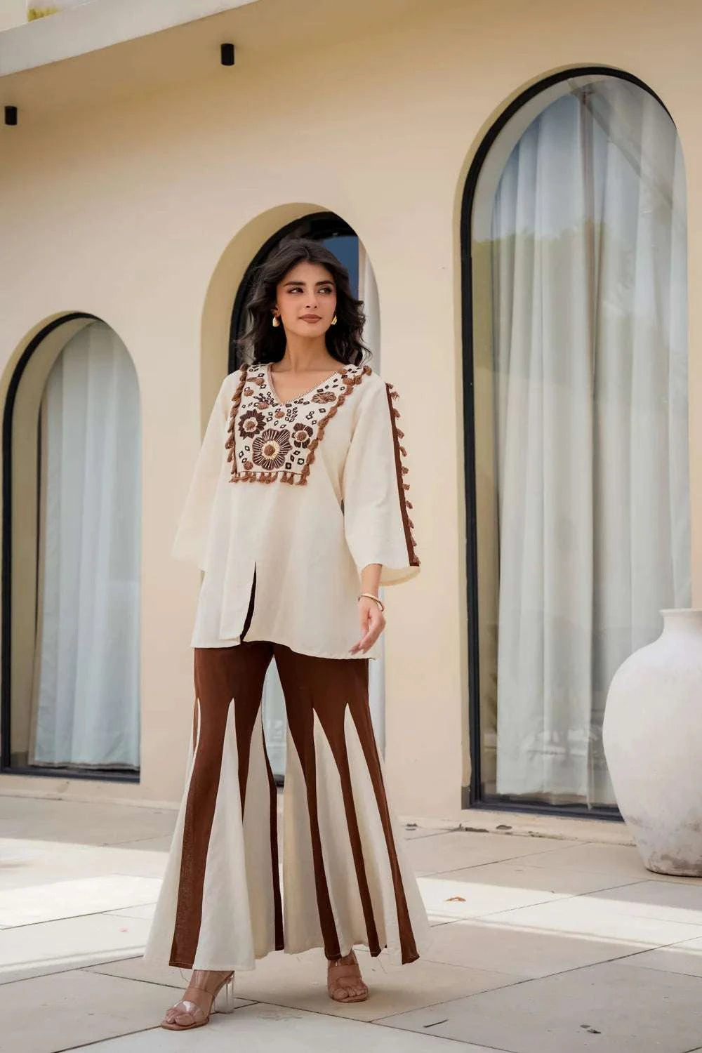 Cotton Co-ord Set with Embroidered Top and Palazzo Pants Eraya